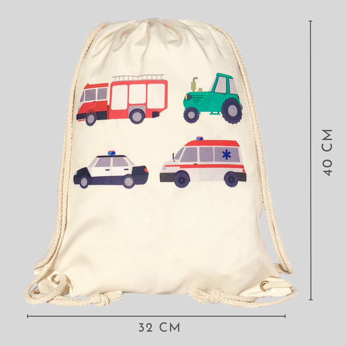 Kindergymbag auto's beige