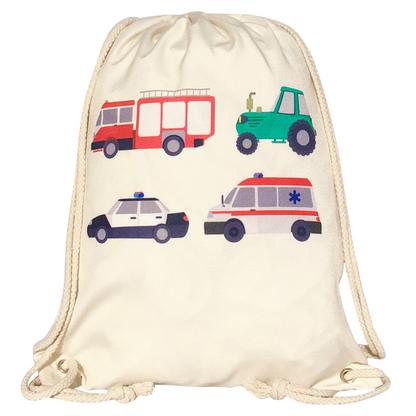 Kindergymbag auto's beige