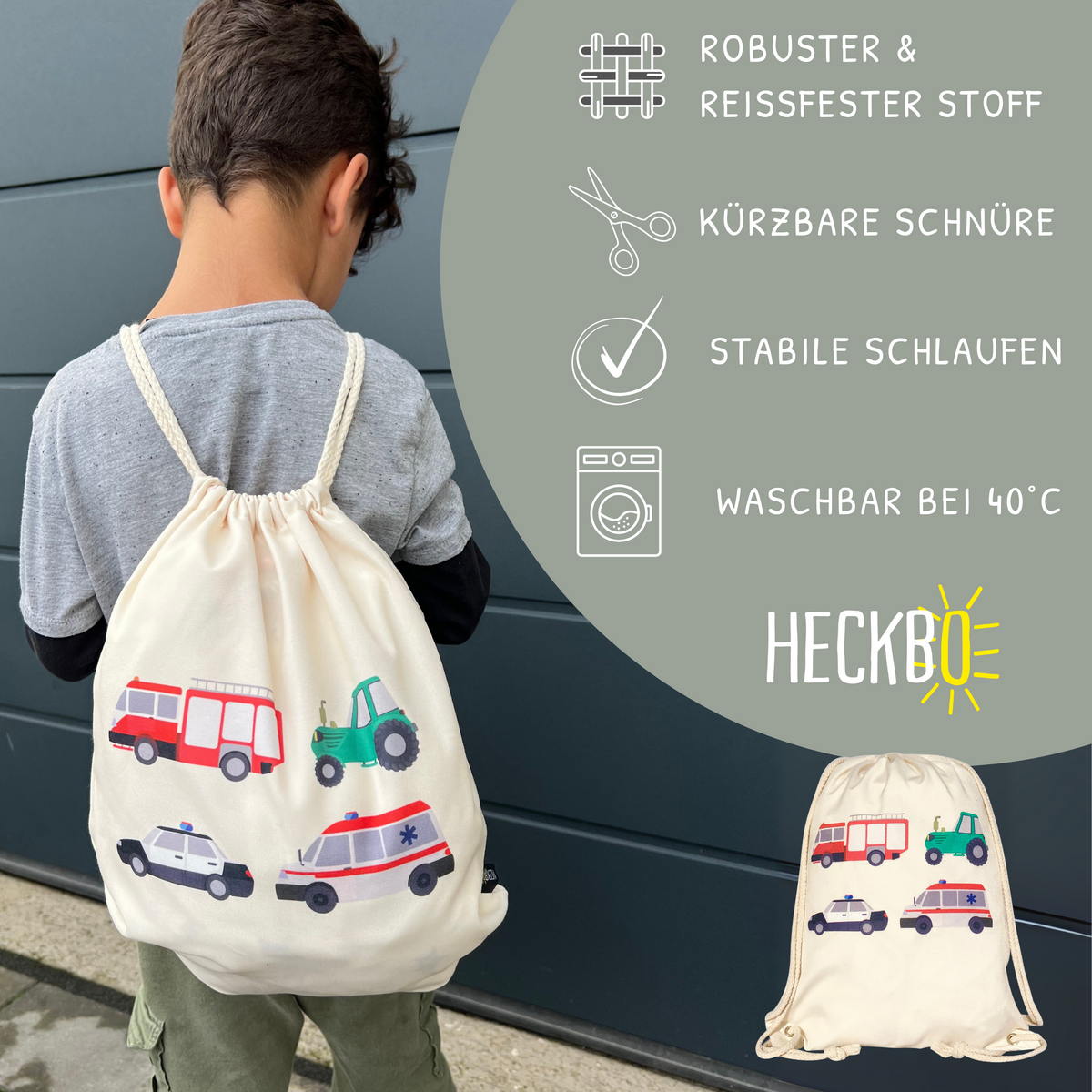 Kindergymbag auto's beige