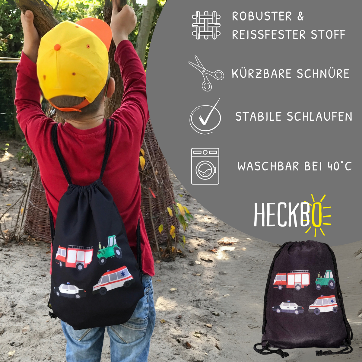Gym Bag -auto's voor kinderen zwart
