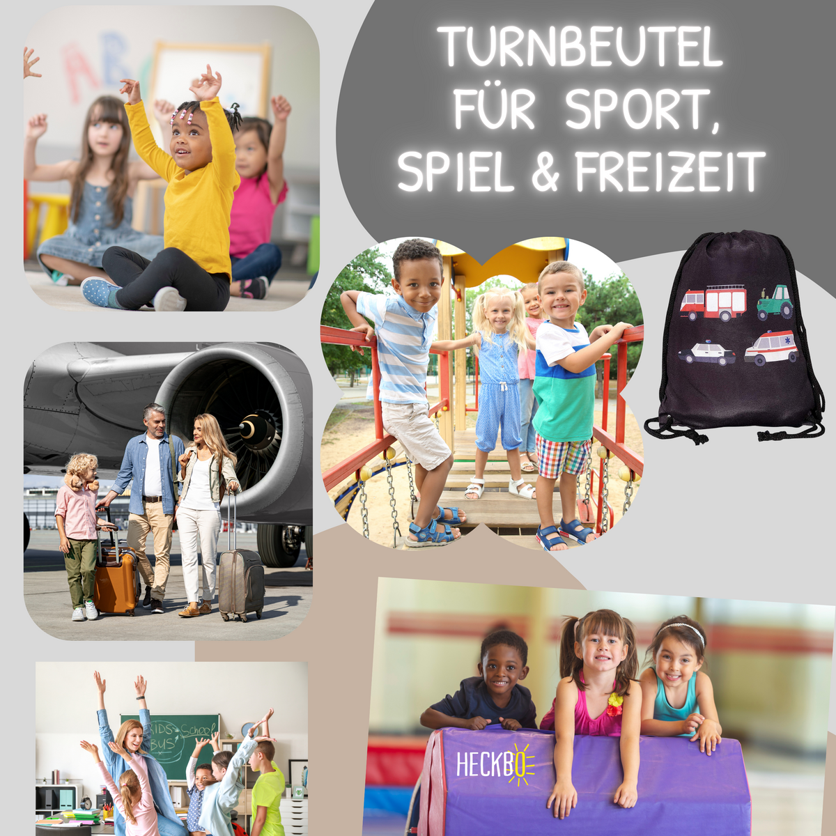 Gym Bag -auto's voor kinderen zwart