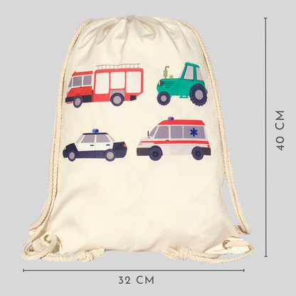 Kindergymbag auto's beige