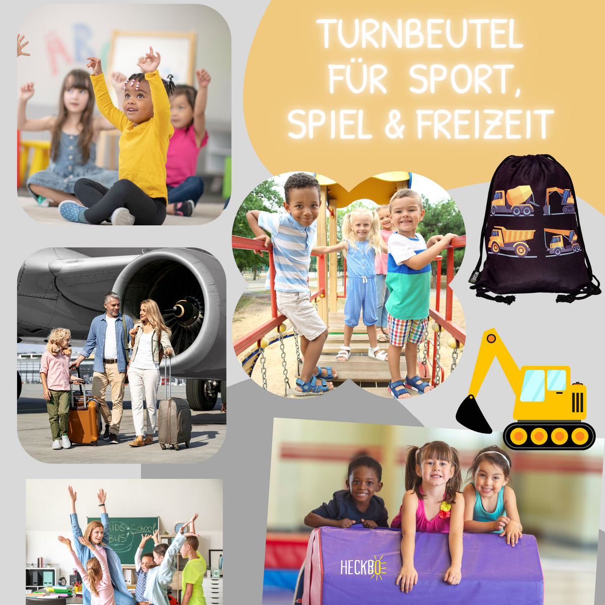 Kindergymtas Bouwvoertuigen 4 Zwart