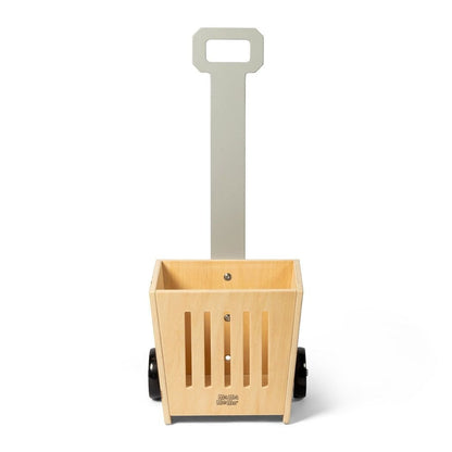 Houten winkelmandje op wielen