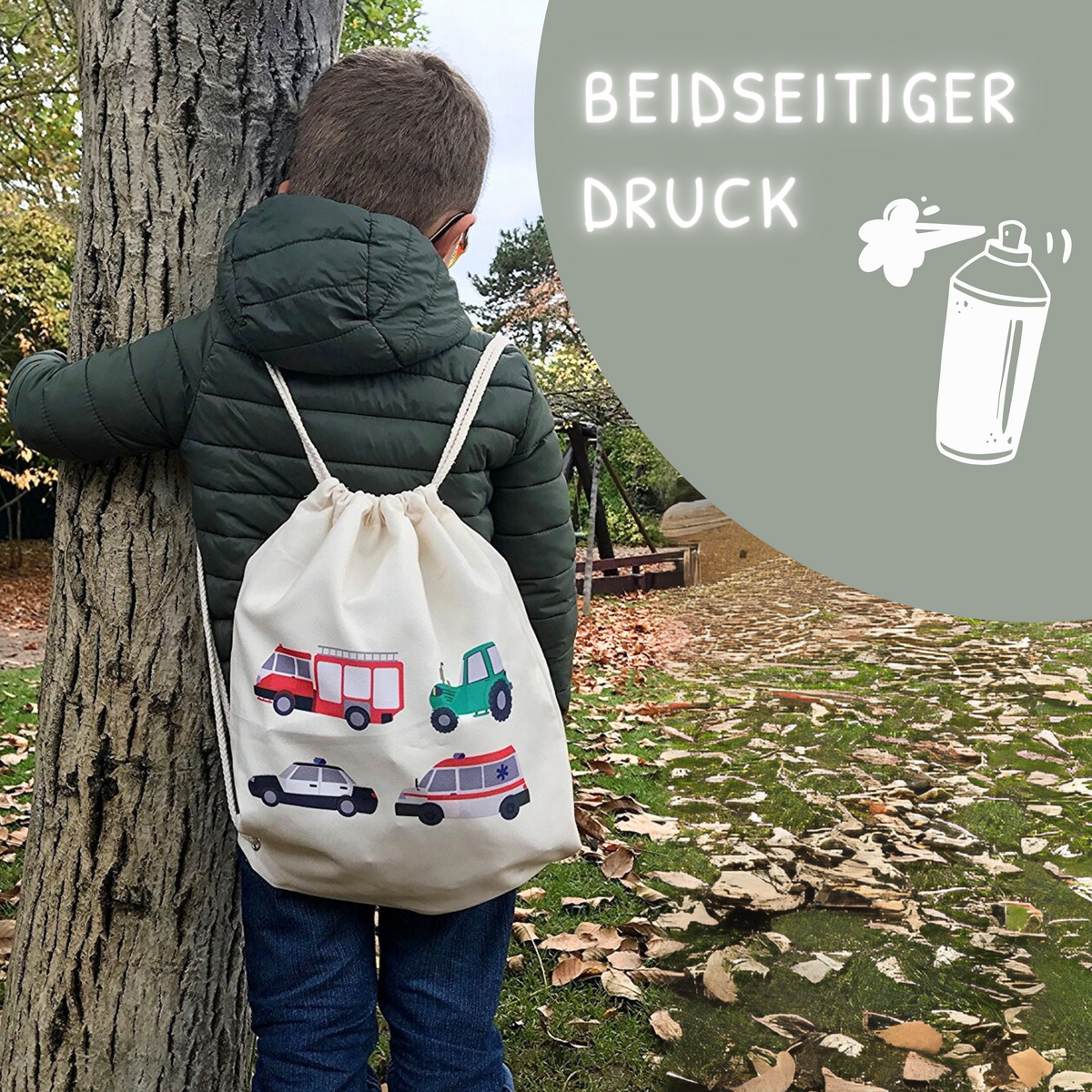 Kindergymbag auto's beige